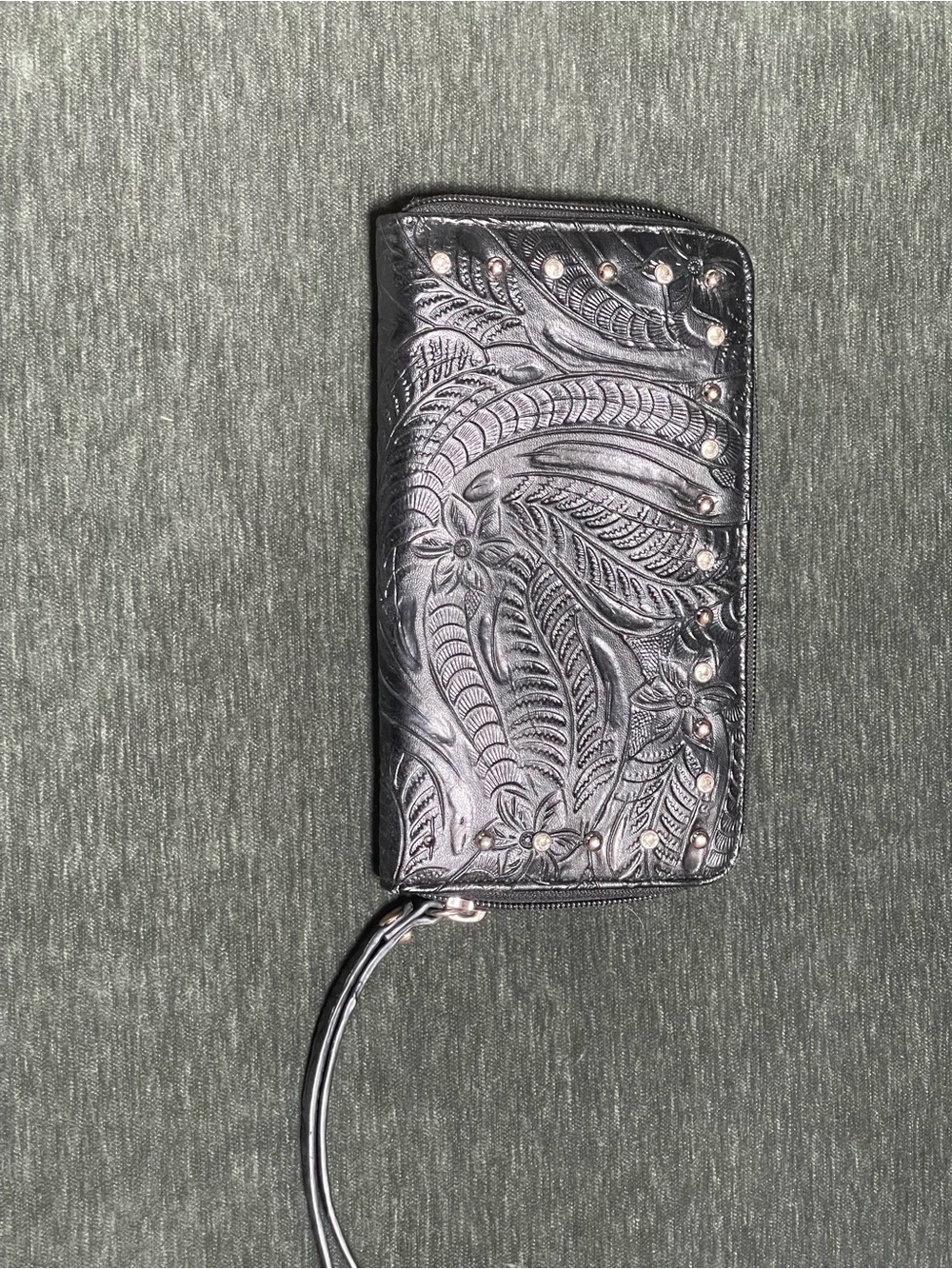 Tooled Floral Wristlet Wallet - Black